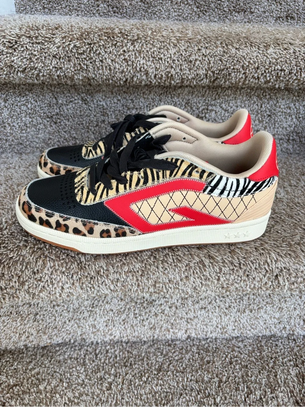 THE GOOD ALWAYS WINS Red and Tan Men’s Animal Print Sneakers